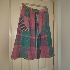 WOMENS VINTAGE 80S MADRAS PLAID SKIRT TOMBOY COLLEGE LIGHT COTTON PREPPY